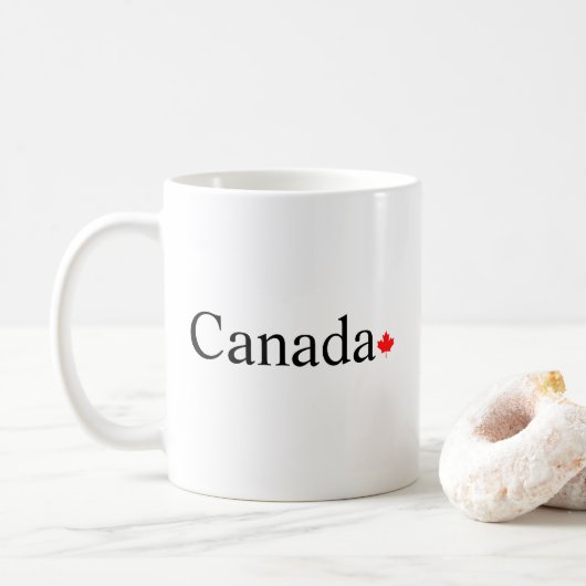 Canada typografie met rode esdoornblad patriottisc koffiemok (Met donut)