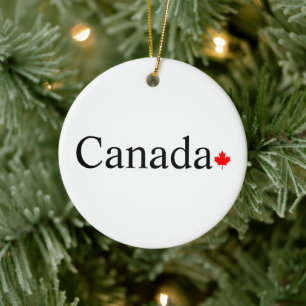 Canada typografie met rood esdoornblad wit keramisch ornament