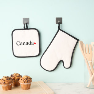 Canada typografie met rood esdoornblad Wit Ovenwant & Pannenlap Set