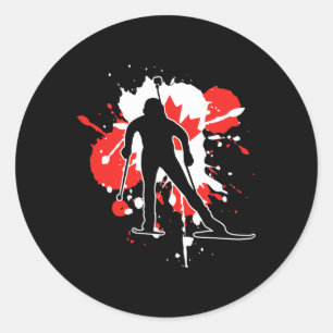 Canada Vlag Biathlonist - Canadese Biathlon 1 Ronde Sticker