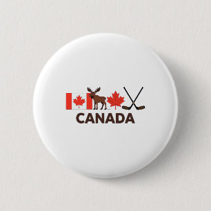 Canada Vlag Canadese Esdoornblad Hert IJshockey Ronde Button 5,7 Cm