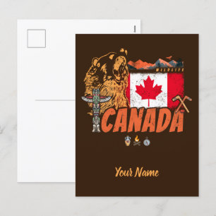 Canada Vlag en Grizzly Beer Vakantie Feestdagenkaart