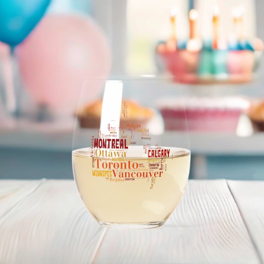 Canada Word Art Cities Wijnglas Zonder Voet (Insitu (Baby Shower))