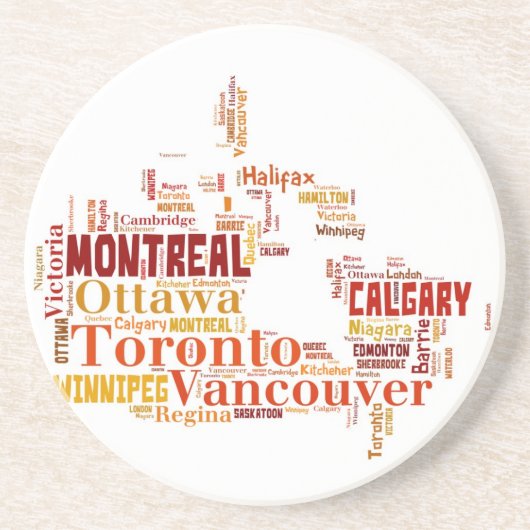 Canada Word Art Cities Zandsteen Onderzetter (Voorkant)