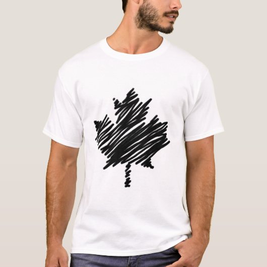 Canada Zwart Schets Stijlvol Maple Leaf T-shirt (Voorkant)