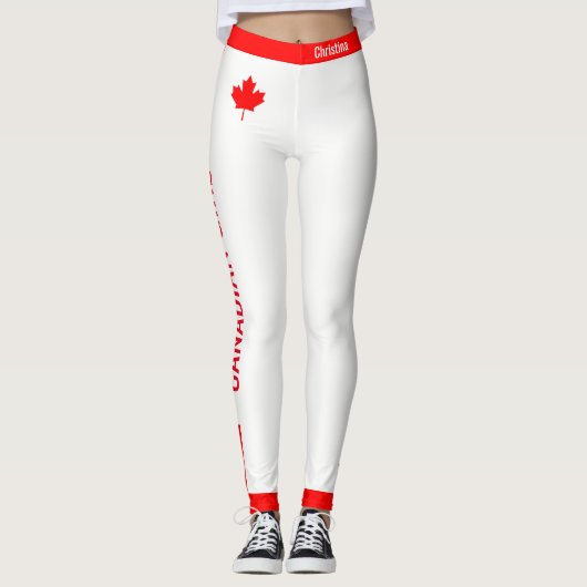 Canadees Meisje Maple op Rood en Wit Leggings (Voorkant)