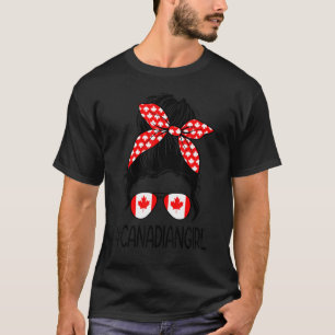 Canadees Meisje Messy Bun Vlag Canada Meisje Roots T-shirt