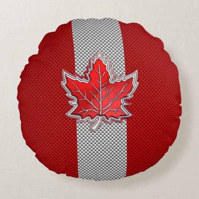 Canadees Rode Maple Leaf over koolstofvezel Rond Kussen (Voorkant)