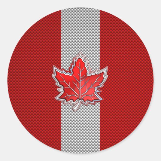 Canadees Rode Maple Leaf over koolstofvezel Ronde Sticker (Voorkant)