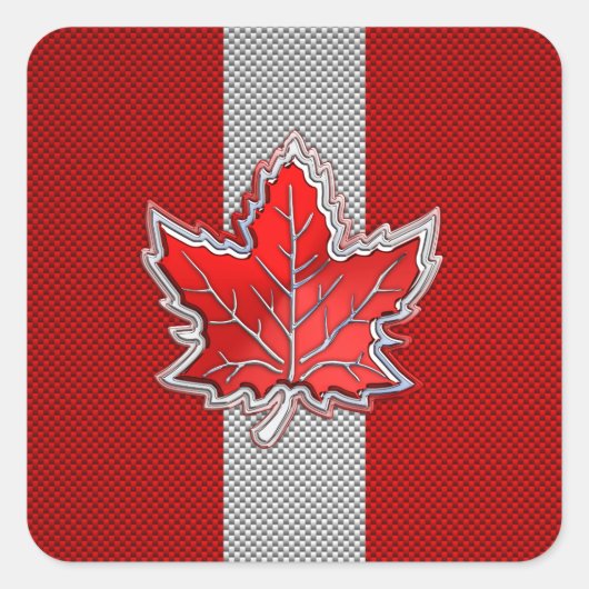 Canadees Rode Maple Leaf over koolstofvezel Vierkante Sticker (Voorkant)