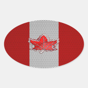 Canadees rood manleder in koolstofvezel ovale sticker