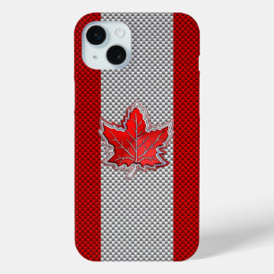 Canadees rood manleder op koolstofvezel afdrukken iPhone 15 mini hoesje