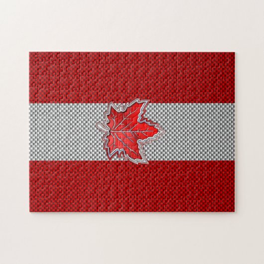 Canadees rood manleder op koolstofvezel afdrukken legpuzzel (Horizontaal)