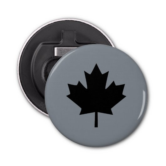 Canadees zwarte bladsymbool button flesopener (Voorkant)