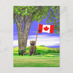 Canadese bever en vlag briefkaart