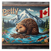 Canadese Bever Nesting bij Mountain River Tegeltje (Voorkant)
