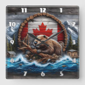 Canadese bever voor berglandschap vierkante klok (Voorkant)