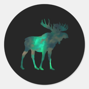 canadese eland met noorderlicht sky wolken Natuur Ronde Sticker