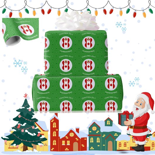 Canadese engel kerstvlag gepersonaliseerd cadeaupapier