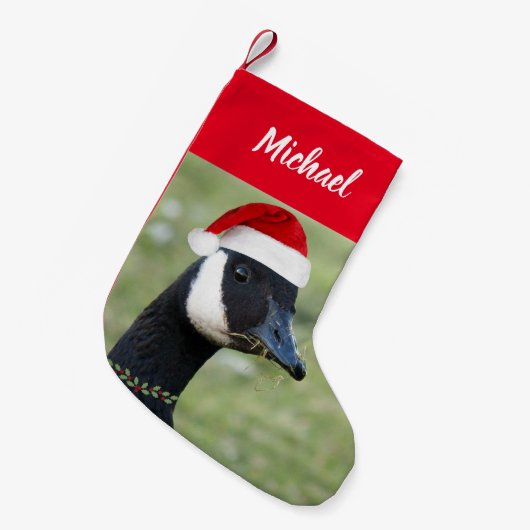 Canadese gans draagt rode kerstmuts met naam kleine kerstsok (Voorkant (Hangend))