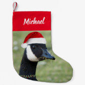 Canadese gans draagt rode kerstmuts met naam kleine kerstsok (Voorkant)