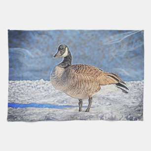 Canadese gans in de sneeuw theedoek