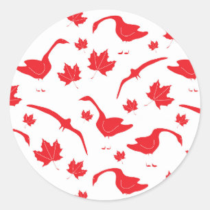 Canadese ganzen en esdoornbladeren - Canadese vlag Ronde Sticker