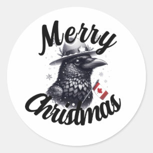 Canadese Kerstmis Raven Ronde Sticker