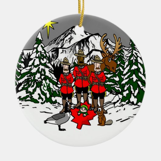 Canadese kerstnativiteitsscène keramisch ornament (Voorkant)