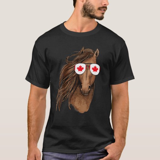 Canadese Maple Leaf Grappige Paard Zonnebril Canad T-shirt (Voorkant)