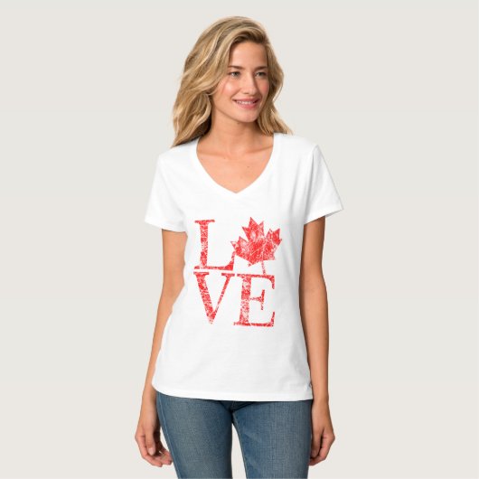 Canadese Maple Leaf LOVE Grunge Style CANADA T-shirt (Voorkant volledig)