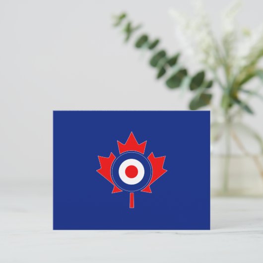 Canadese Maple Leaf Roundel Mod op blauw Briefkaart (Staand voorkant)
