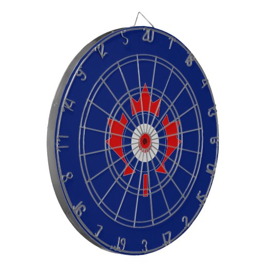 Canadese Maple Leaf Roundel Mod op blauw Dartbord (Voorkant Links)