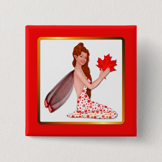 Canadese Pixie met Maple Leaf Vierkante Button 5,1 Cm (Voorkant)
