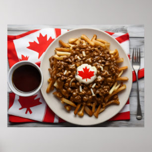 Canadese Poutine met kopje koffie Poster