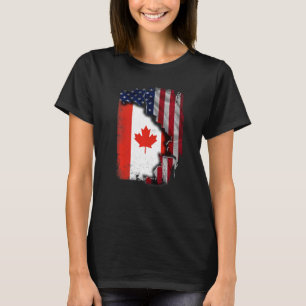 Canadese ROOTS Half-American Flag Patrioitc Canada T-shirt