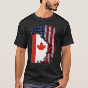 Canadese ROOTS Half-American Flag Patrioitc Canada T-shirt