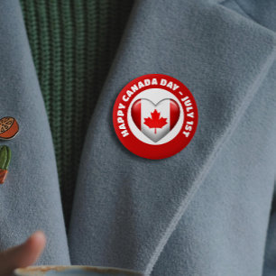 Canadese vlag   3D-hartpictogram   Emblem Brooch Ronde Button 5,7 Cm