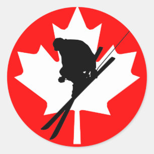 Canadese vlag afdaling skiën ronde sticker