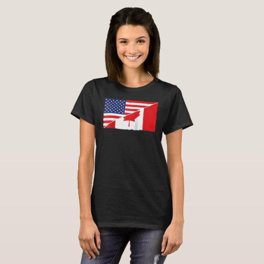 Canadese vlag en VS-vlaggen Canadese ancestry A T-shirt (Voorkant volledig)