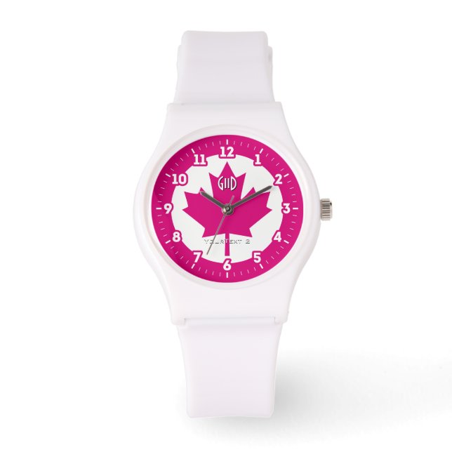 Canadese vlag Fuchsia Maple Leaf op een Horloge (Voorkant)