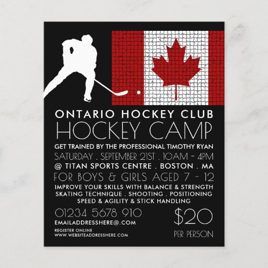 Canadese vlag, Hockey Player, Camp Adverteren Flyer (Voorkant)
