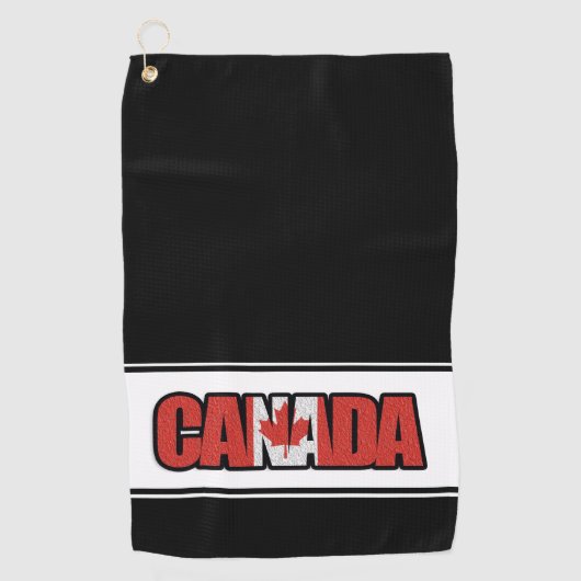 Canadese vlag met mapellef in typografische tekst golfhanddoek (Voorkant)