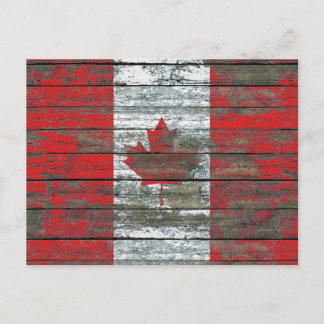 Canadese vlag op het effect van ruw houten plank briefkaart
