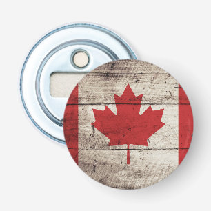 Canadese vlag op oude houten korrels button flesopener