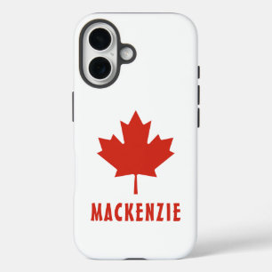 Canadese Vlag Rood Esblad Canada Dag Naam Tekst iPhone 16 Hoesje