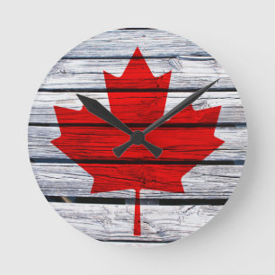 Canadese vlag Rustic Wood Ronde Klok