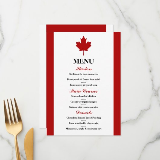 Canadese vlag Wedding Menu (Voorkant / Achterkant in situ)
