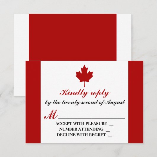Canadese vlag Wedding RSVP Kaartje (Voorkant / Achterkant)