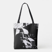 Canadese vrachtwagen in stadslandschap zwart-wit draagtas (Achterkant)